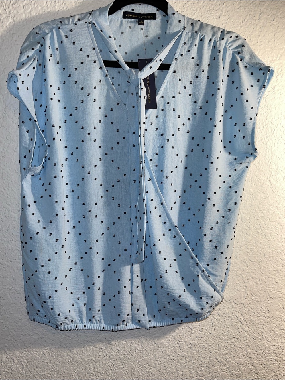 Adrienne Vittadini  Sky Blue Printed Tie-Front Cap Sleeve Blouse